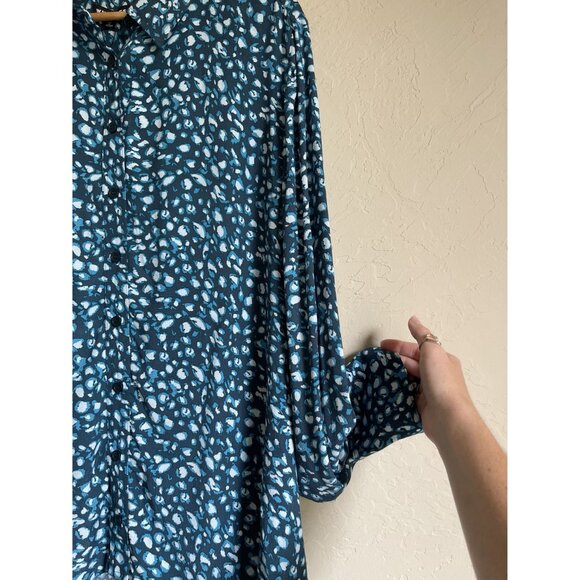 New! NWT Whistles Pastel Leopard Print Blue Turquoise Shirt US 14 MSRP $139 Long - Picture 11 of 16